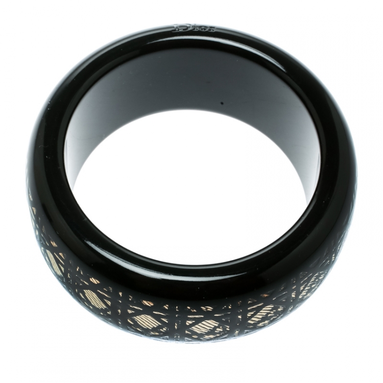 Pre Owned Dior Black Cannage Pattern Wide Bangle Bracelet