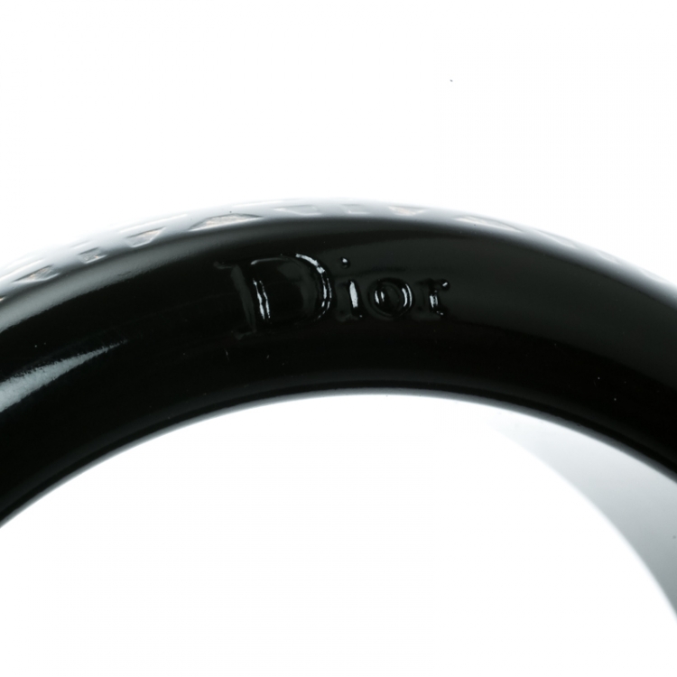Pre Owned Dior Black Cannage Pattern Wide Bangle Bracelet