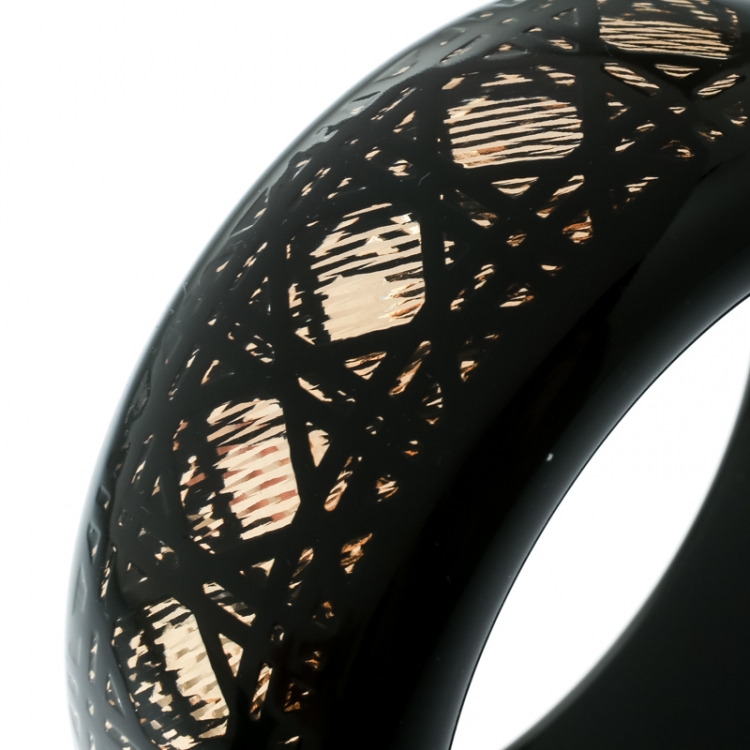 Pre Owned Dior Black Cannage Pattern Wide Bangle Bracelet