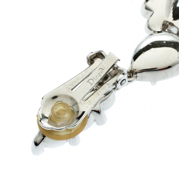 Pre Owned Dior Blue Crystal Embellished Silver Tone Clip-on Long Earrings