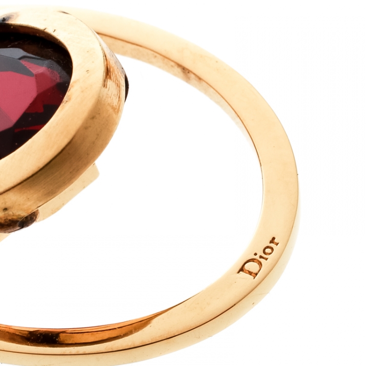 Pre Owned Dior Red Crystal Gold Tone Dangle Earrings