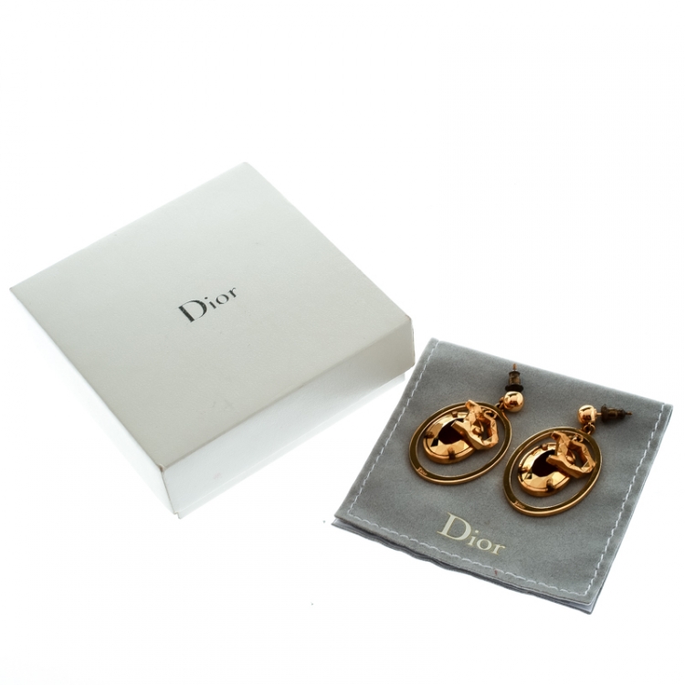 Pre Owned Dior Red Crystal Gold Tone Dangle Earrings