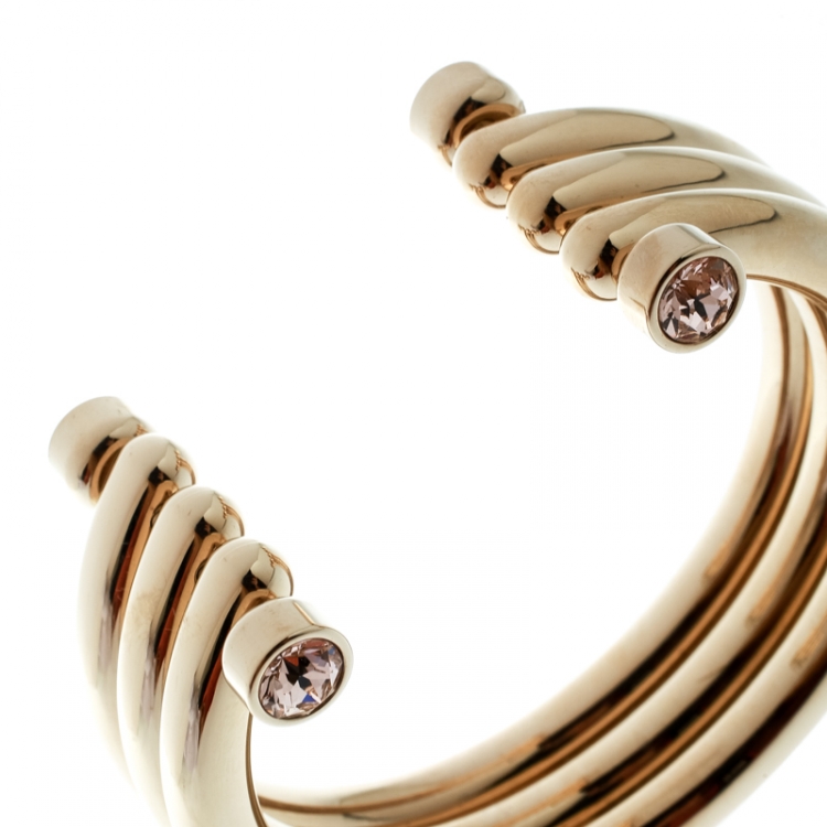 Pre Owned Dior Crystal Gold Tone Wide Open Cuff Bracelet