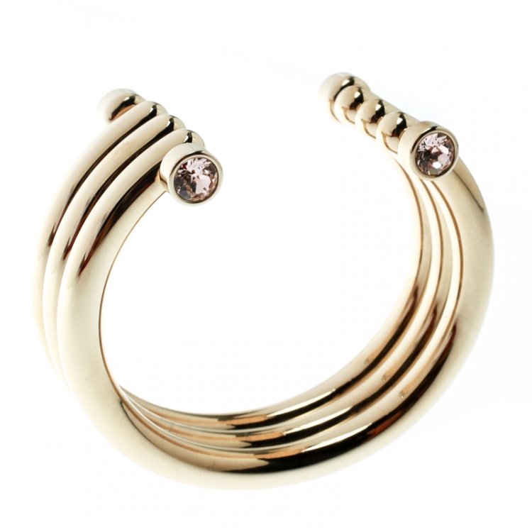 Pre Owned Dior Crystal Gold Tone Wide Open Cuff Bracelet