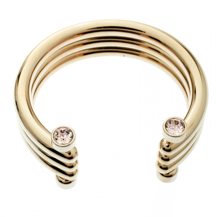 Pre Owned Dior Crystal Gold Tone Wide Open Cuff Bracelet