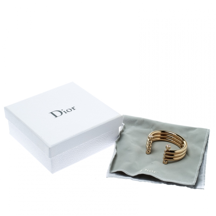 Pre Owned Dior Crystal Gold Tone Wide Open Cuff Bracelet
