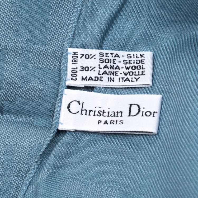 Pre Owned Dior Blue Silk and Wool Diorissimo Patterned Fringed Edge Scarf