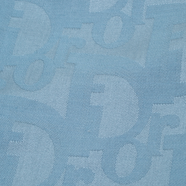 Pre Owned Dior Blue Silk and Wool Diorissimo Patterned Fringed Edge Scarf
