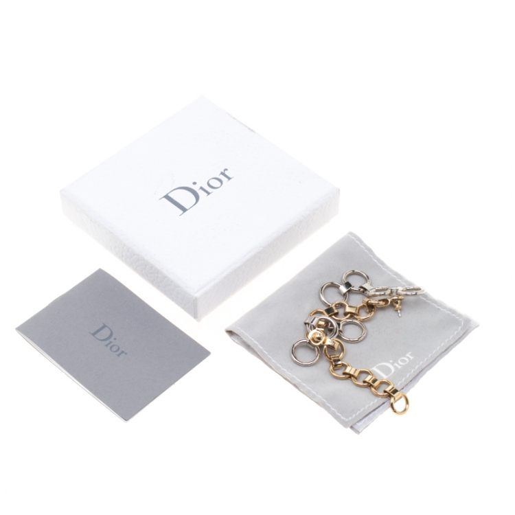 Pre Owned Dior Two Tone Metal Chain Link Dangle Earrings