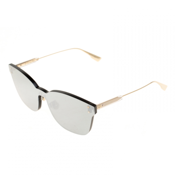 Pre Owned Dior Gold/Black Silver Mirrored Dior Color Quake 2 YB7T4 Shield Wayfarer Sunglasses
