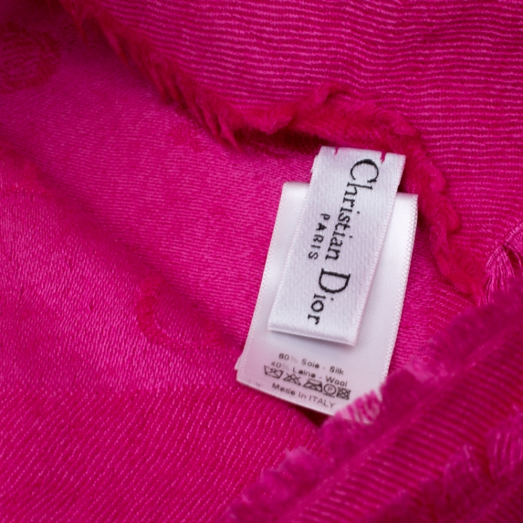 Pre Owned Dior So Dior Pink Silk and Wool Jacquard Fringed Edge Shawl