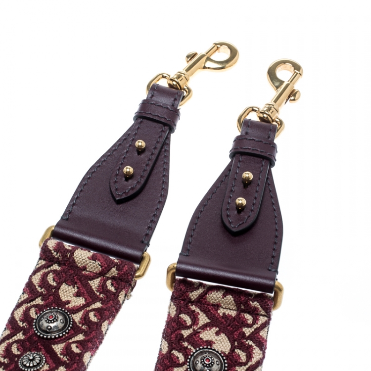 Pre Owned Dior Burgundy/Beige Oblique Canvas and Leather Bag Strap