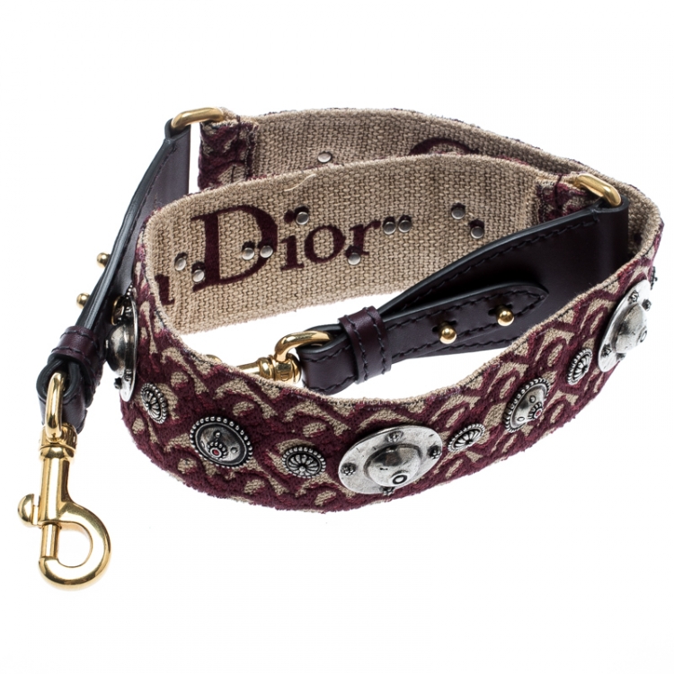 Pre Owned Dior Burgundy/Beige Oblique Canvas and Leather Bag Strap