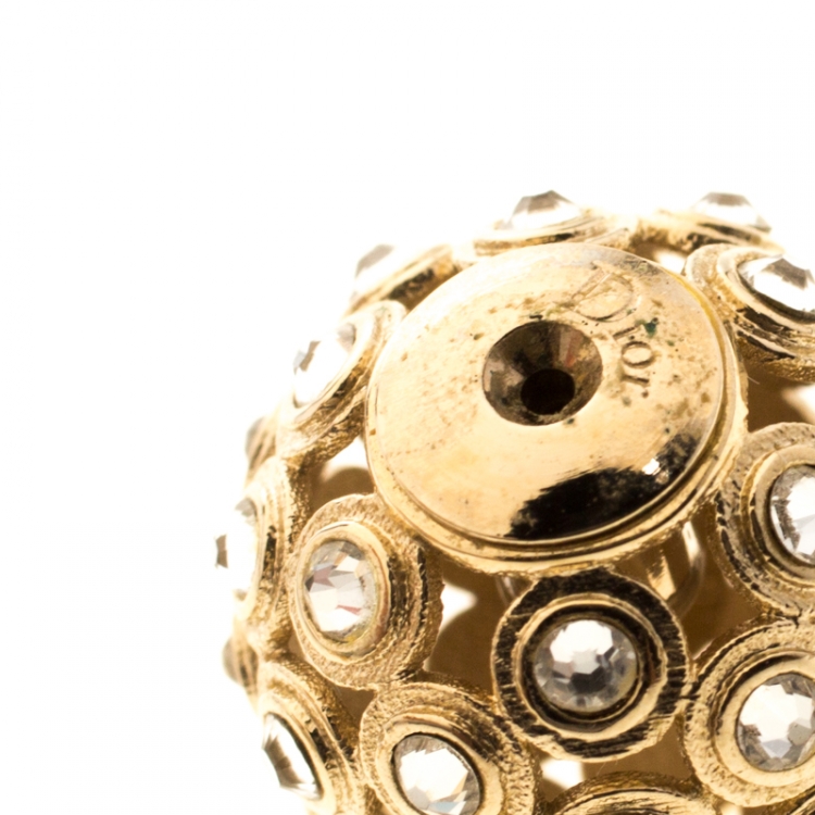 Pre Owned Dior Mise En Dior Tribale Crystal  Gold Tone Stud Earrings