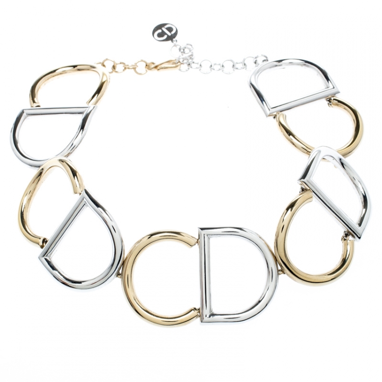 Pre Owned Dior Dual Tone Metal CD Link Choker
