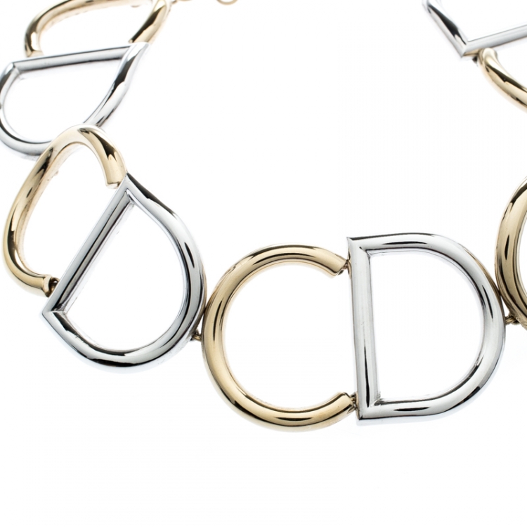 Pre Owned Dior Dual Tone Metal CD Link Choker