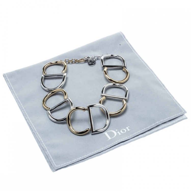 Pre Owned Dior Dual Tone Metal CD Link Choker