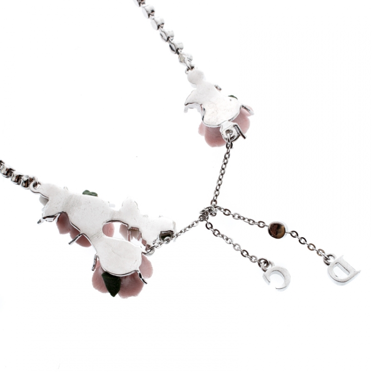 Pre Owned Dior Crystal Chain Rose Embedded Choker Necklace