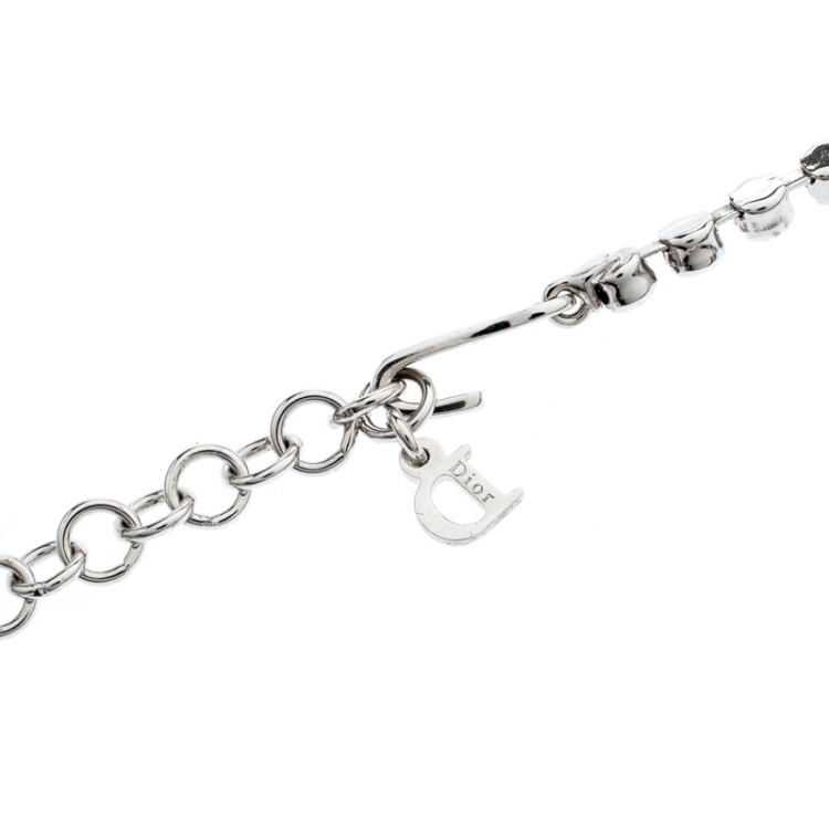 Pre Owned Dior Crystal Chain Rose Embedded Choker Necklace