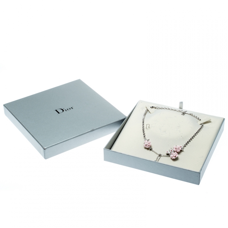 Pre Owned Dior Crystal Chain Rose Embedded Choker Necklace
