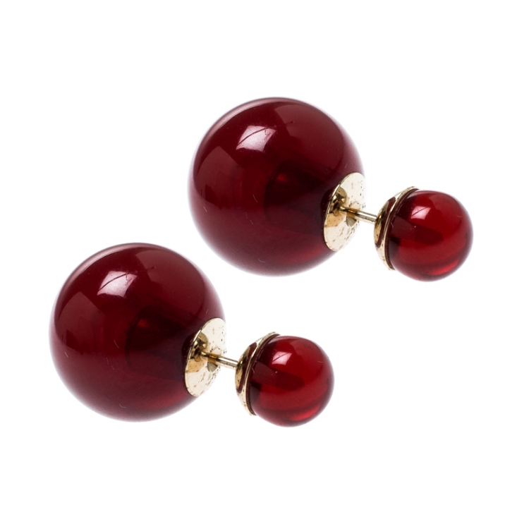 Pre Owned Dior Mise en Dior Tribales Red Resin Stud Earrings