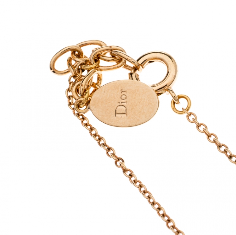 Pre Owned Dior Pink Crystal Flower Gold Tone Necklace