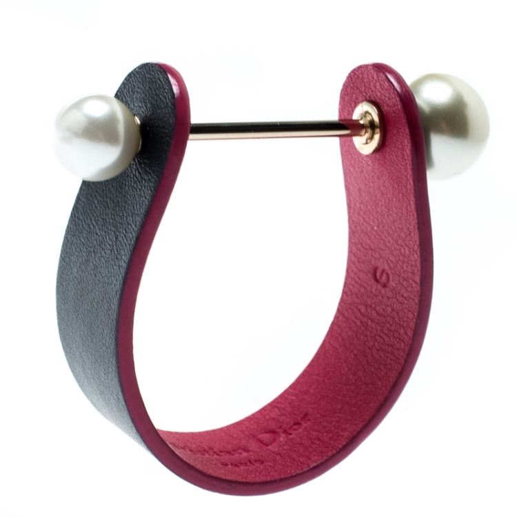 Pre Owned Dior Bicolor Leather Perle Bracelet S