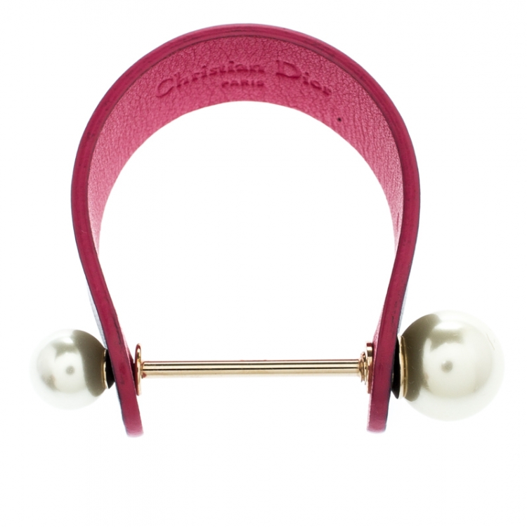Pre Owned Dior Bicolor Leather Perle Bracelet S