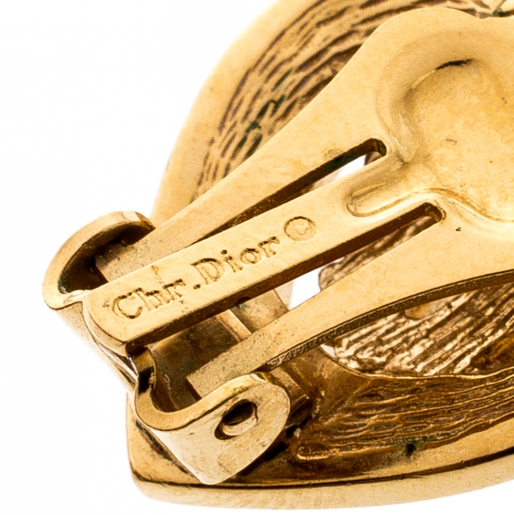 Pre Owned Dior Crystal Studded Gold Tone Necklace and Earrings Set