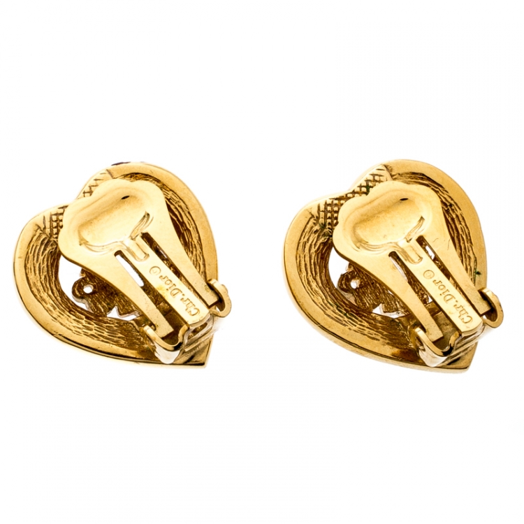 Pre Owned Dior Crystal Studded Gold Tone Necklace and Earrings Set