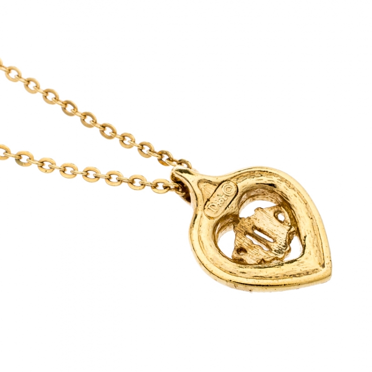 Pre Owned Dior Crystal Studded Gold Tone Necklace and Earrings Set