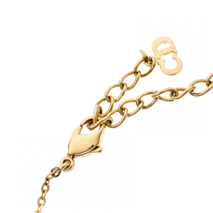 Pre Owned Dior Crystal Studded Gold Tone Necklace and Earrings Set