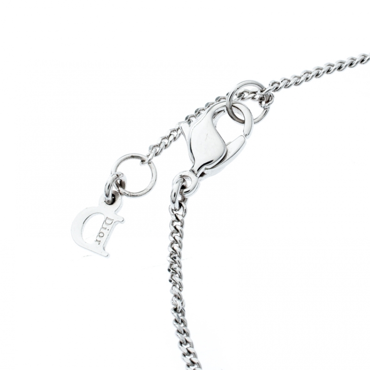 Pre Owned Dior Crystal Encrusted Gaucho Logo Silver Tone Bracelet 