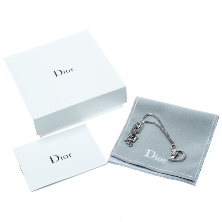 Pre Owned Dior Crystal Encrusted Gaucho Logo Silver Tone Bracelet 