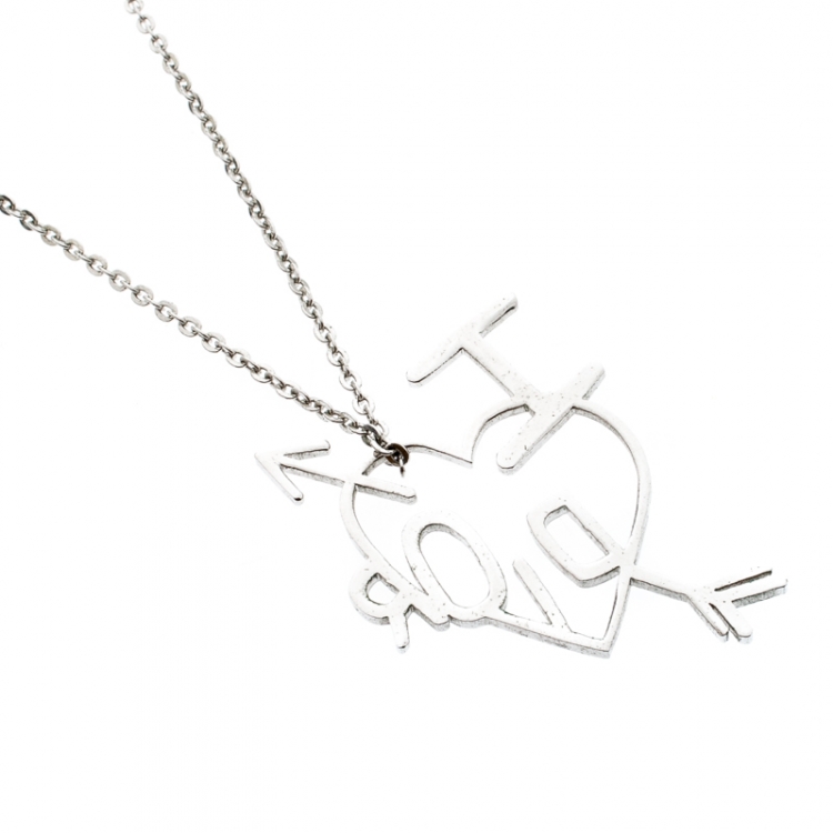 Pre Owned Dior I Heart Dior Pendant Silver Tone Necklace