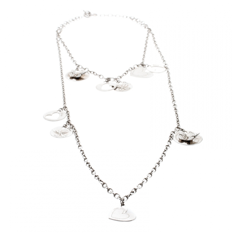 Pre Owned Dior Multi Charms Two Tiered Sterling Silver Necklace