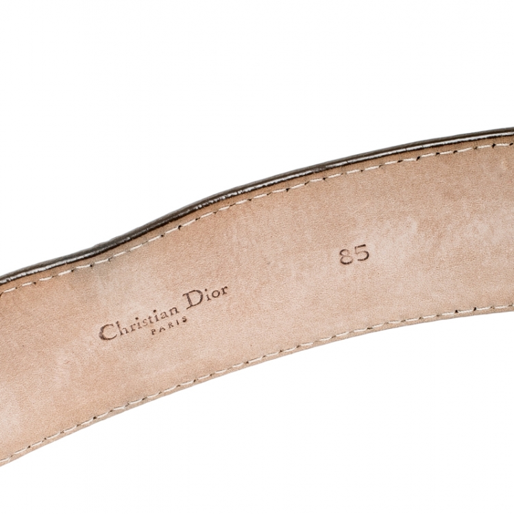 Pre Owned Dior Olive Green Diorissimo  Patent Leather Logo Belt 85 CM