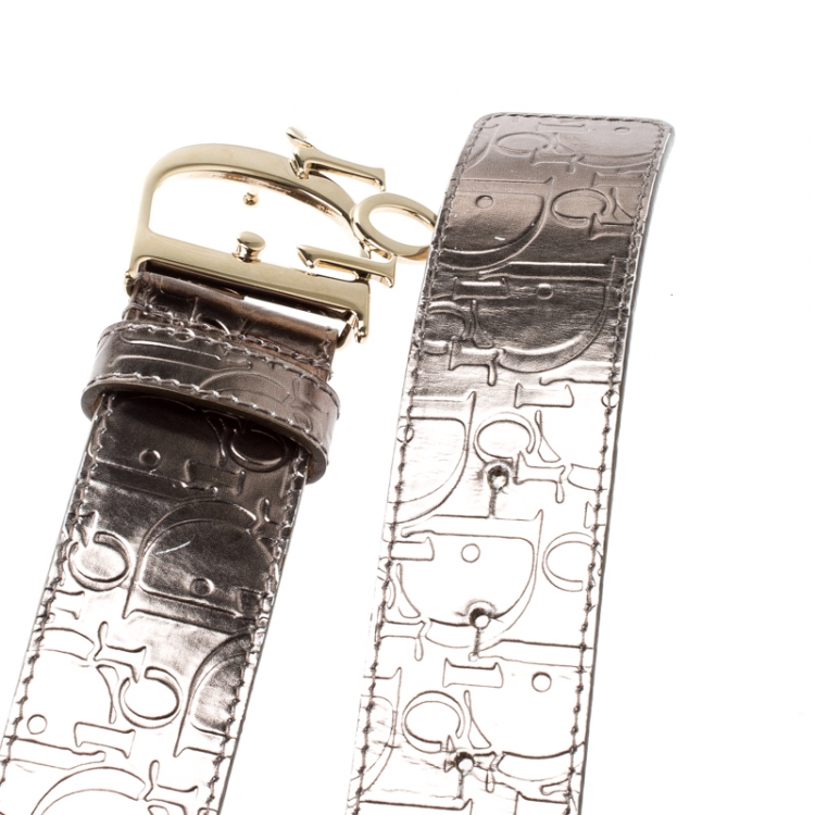 Pre Owned Dior Olive Green Diorissimo  Patent Leather Logo Belt 85 CM