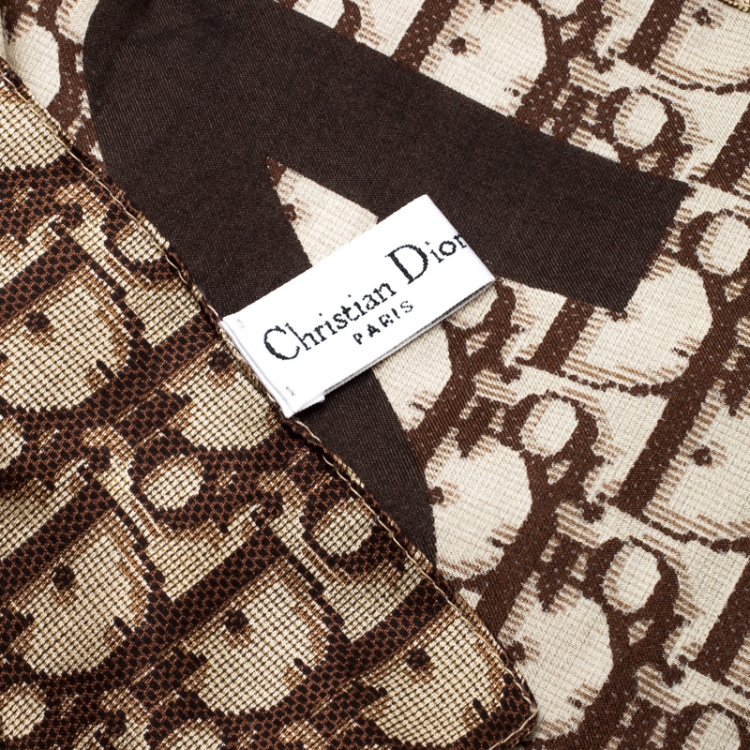 مملوكة مسبقًا Dior Vintage Brown Logo Printed Silk and Cotton Trotter Square Scarf