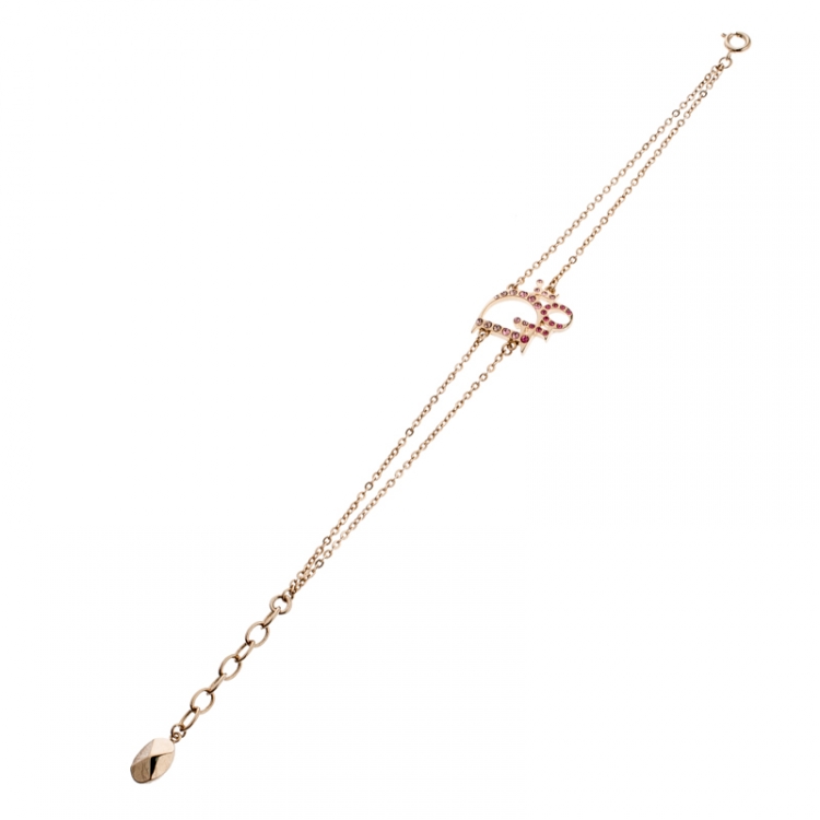 Pre Owned Dior Oblique Crystal Gold Tone Bracelet 19 cm