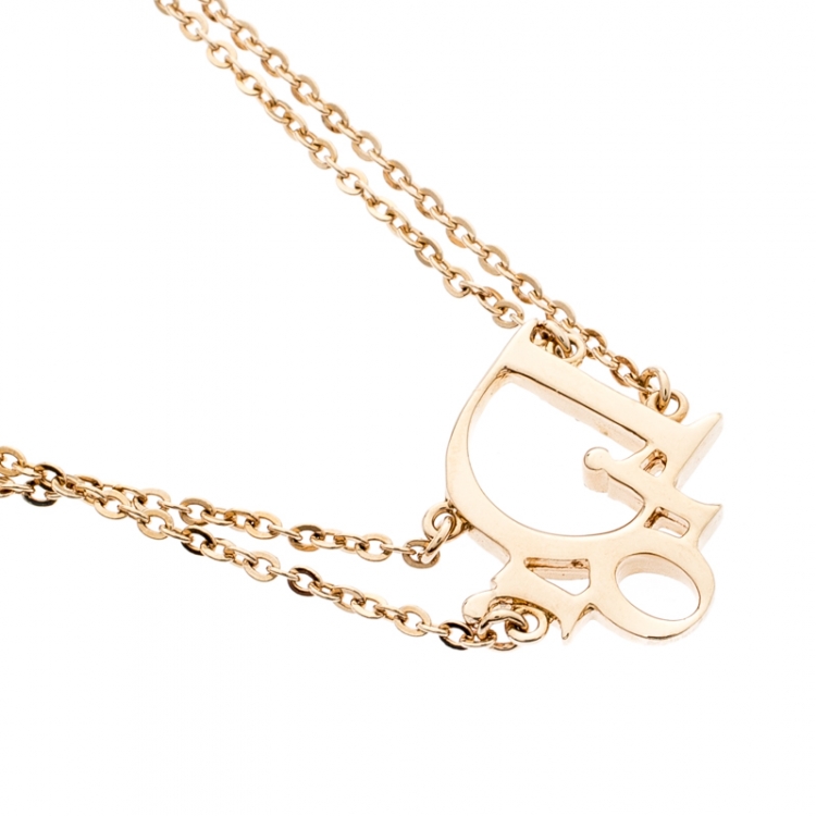 Pre Owned Dior Oblique Crystal Gold Tone Bracelet 19 cm