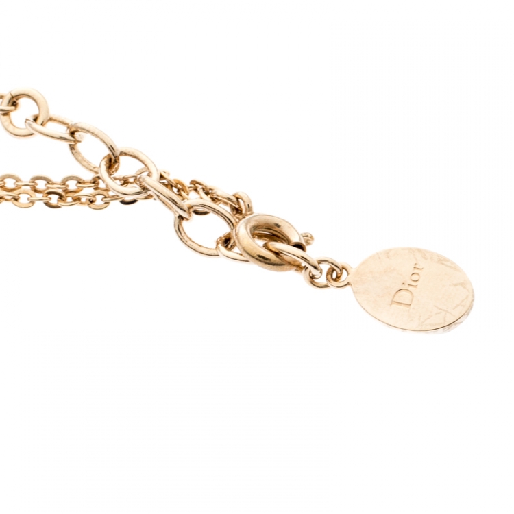 Pre Owned Dior Oblique Crystal Gold Tone Bracelet 19 cm