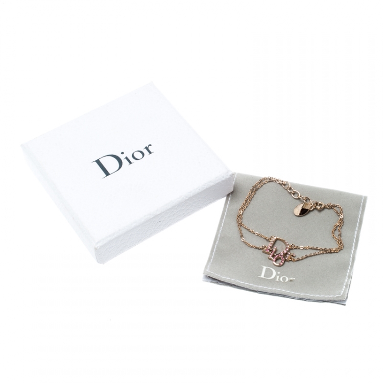 Pre Owned Dior Oblique Crystal Gold Tone Bracelet 19 cm
