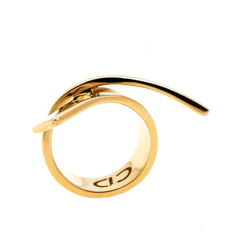 Pre Owned Dior Ribbon Wrap Gold Tone Band Ring Size 56