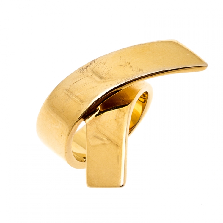 Pre Owned Dior Ribbon Wrap Gold Tone Band Ring Size 56