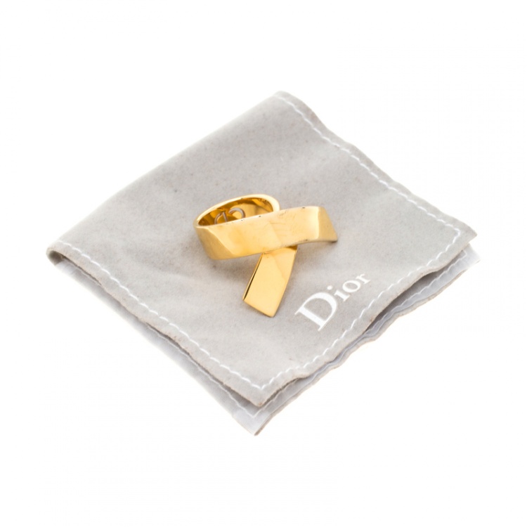 Pre Owned Dior Ribbon Wrap Gold Tone Band Ring Size 56