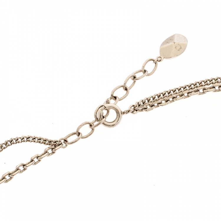 Pre Owned Dior Heart Silver Tone Multi Chain Pendant Necklace