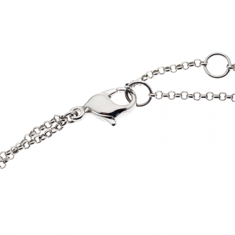 Pre Owned Dior Bow Button Charm Crystal Silver Tone Layered Necklace 