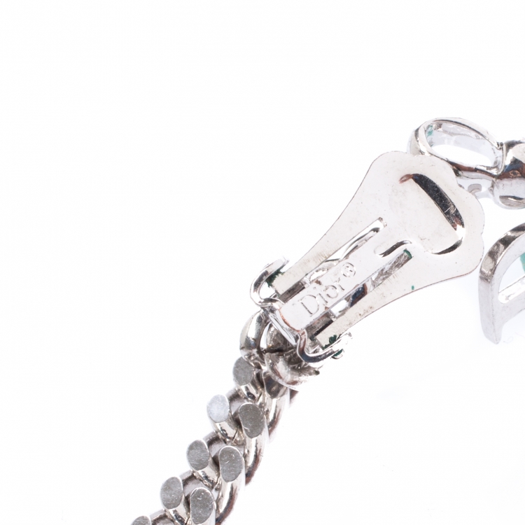 Pre Owned Dior Bow Chain Tag Silver Tone Clip-on Dangle Earrings