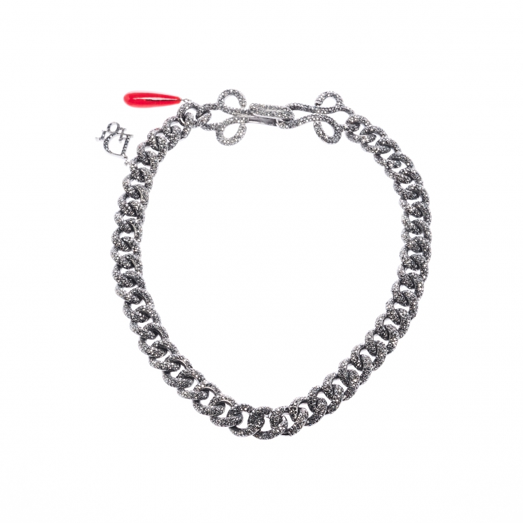 Pre Owned Dior Crystal Studded Gunmetal Tone Chain Link Choker Necklace